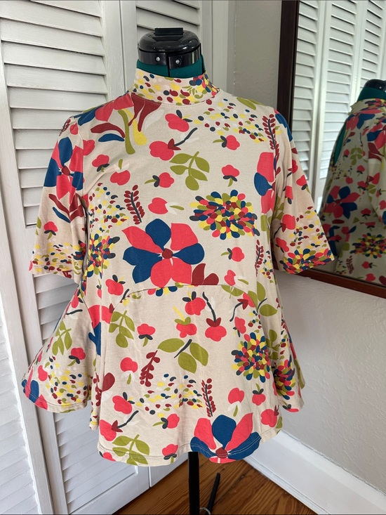 Uncle Frank Tops - Uncle Frank Cream Tunic with Coral, Navy, Teal & Olive Floral Print